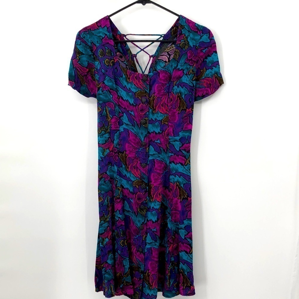 Joni Blair Button Down Front, Lace Up Back Dress Size 9/10 Retro Vtg â80-â90